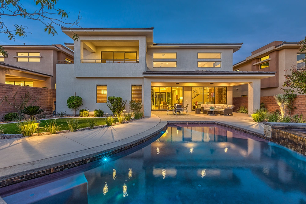 Large home in Las Vegas featuring a large custom pool build by watters aquatech