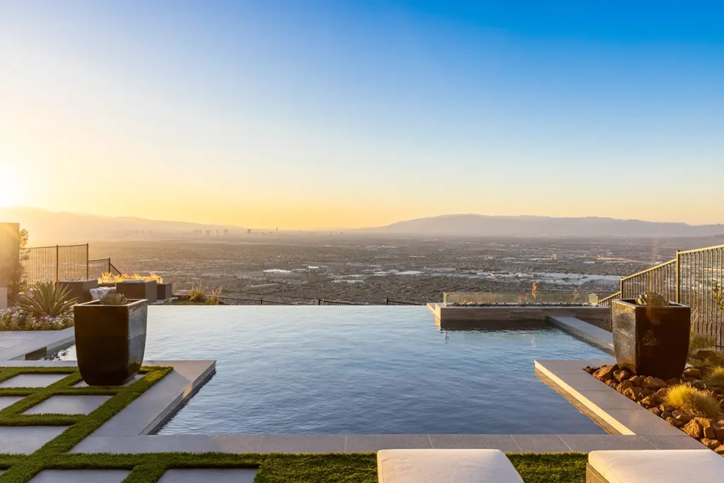 Pool with vanishing edge overlooking landscape
